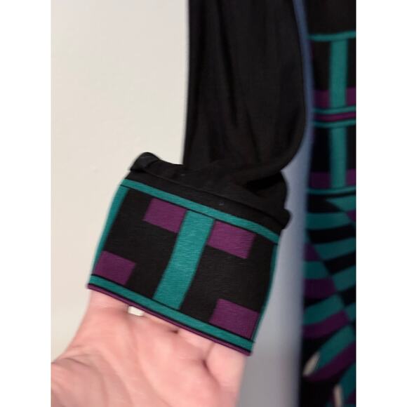 TORY BURCH 100% silk black green geometric aztec stretch fit flare dress - Picture 8 of 9